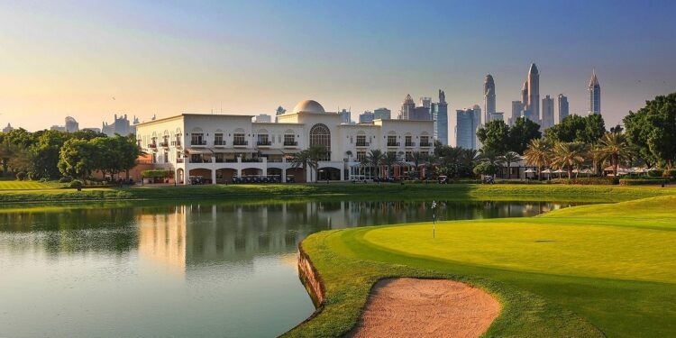 Address Montgomerie 18-hole championship golf course and clubhouse in Emirates Hills Dubai