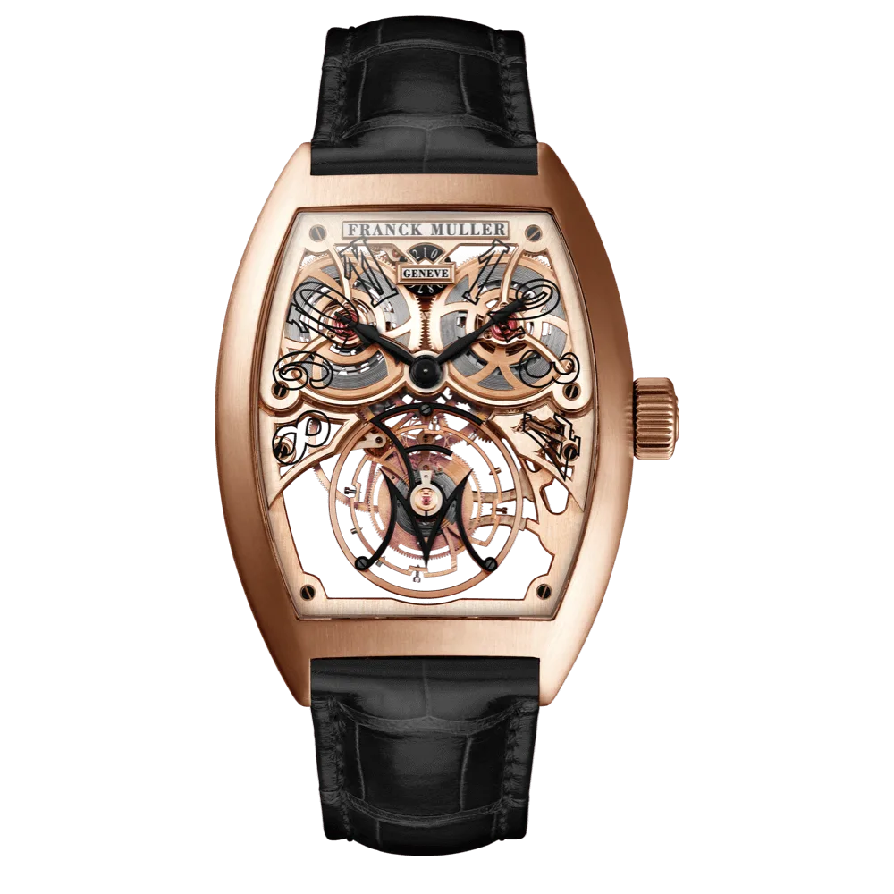 Franck Muller Giga Tourbillon with skeletonised dial revealing the oversized tourbillon cage