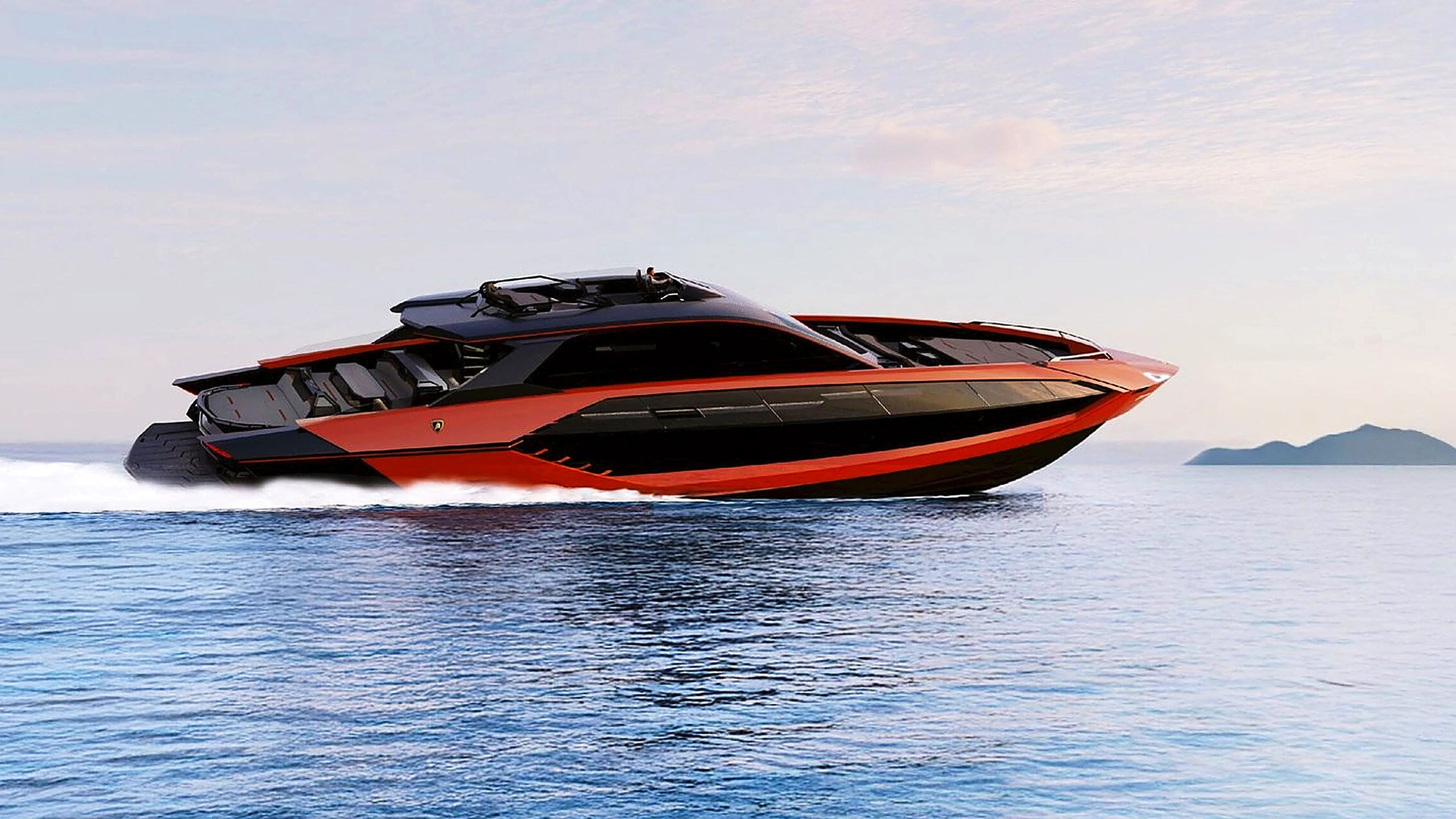 Tecnomar for Lamborghini luxury performance motor yacht cruising at high speed in Dubai waters