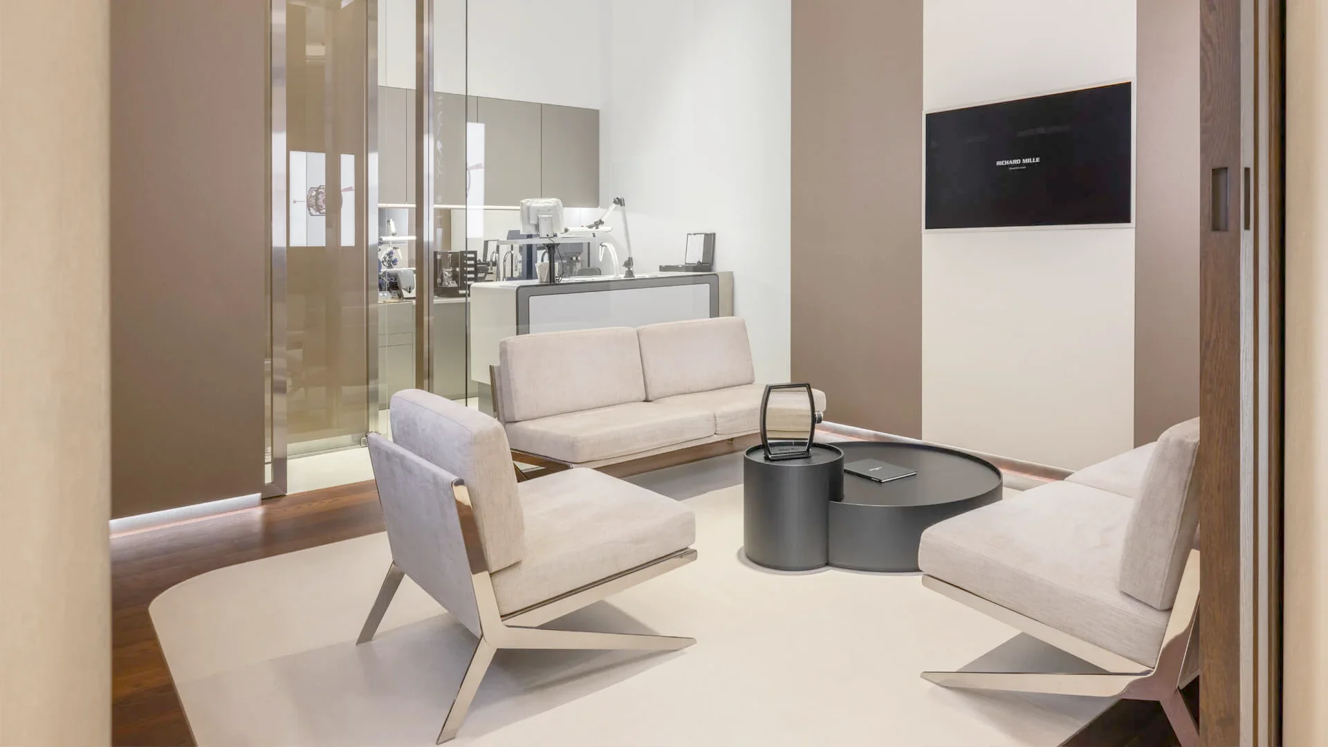 The client lounge inside the Richard Mille Dubai boutique at The Dubai Mall
