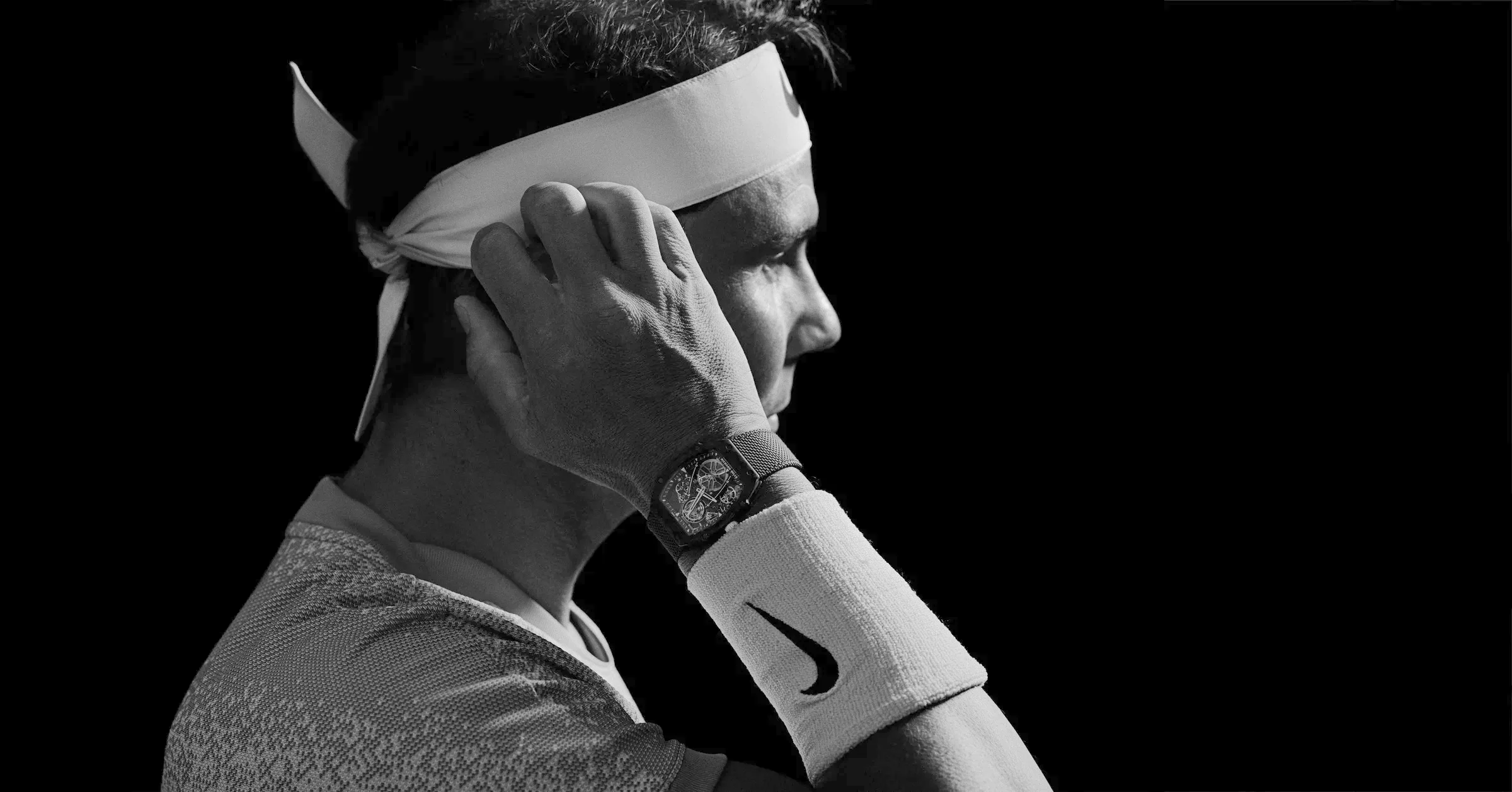 Rafael Nadal wearing his Richard Mille tourbillon — the partnership in a single portrait